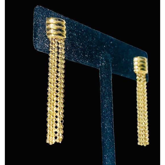 Estate Jewelry - 14K Yellow Gold Long Tassel Drop Stud Dangle Earrings